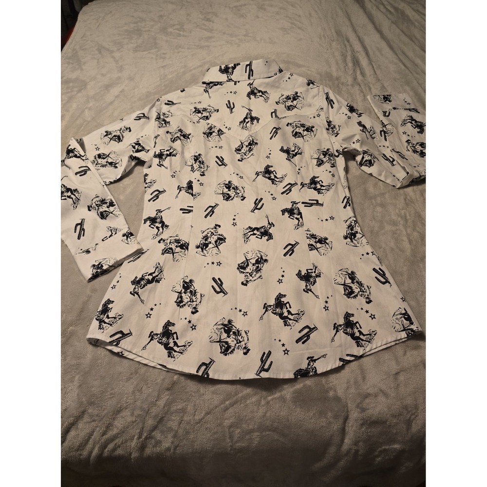 Wrangler Retro Western Pearl Snap Cowgirl Shirt Womens Med White Black 112330046 - Picture 12 of 12